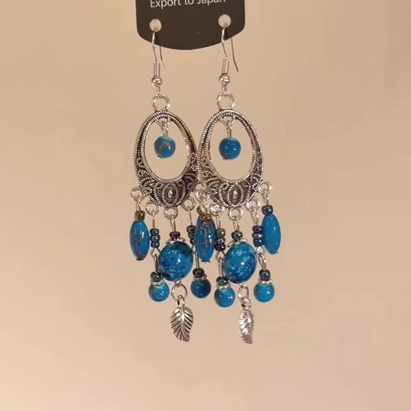 God Style Green Tassel Leaf Retro Exquisite Light Luxury Minority Earrings
