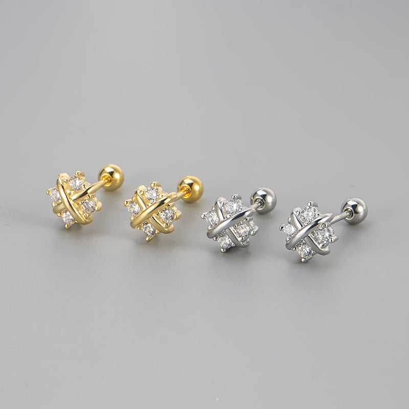Screw Niche Exquisite Shining Diamond Graceful Stud Earrings