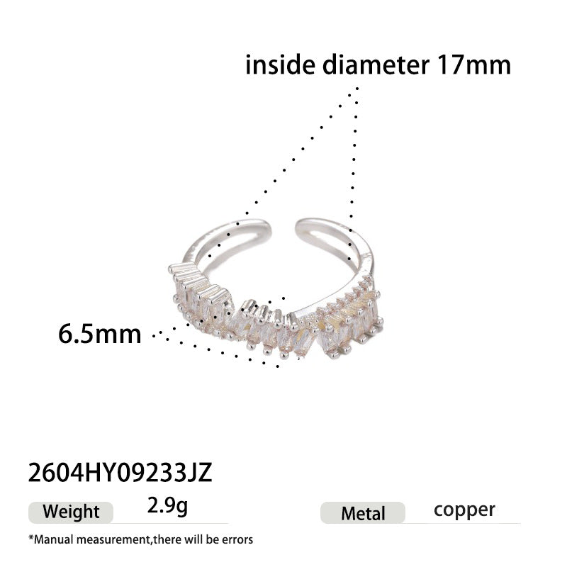 Sier Light Luxury High Sense Design Open Adjustable Zircon Ring