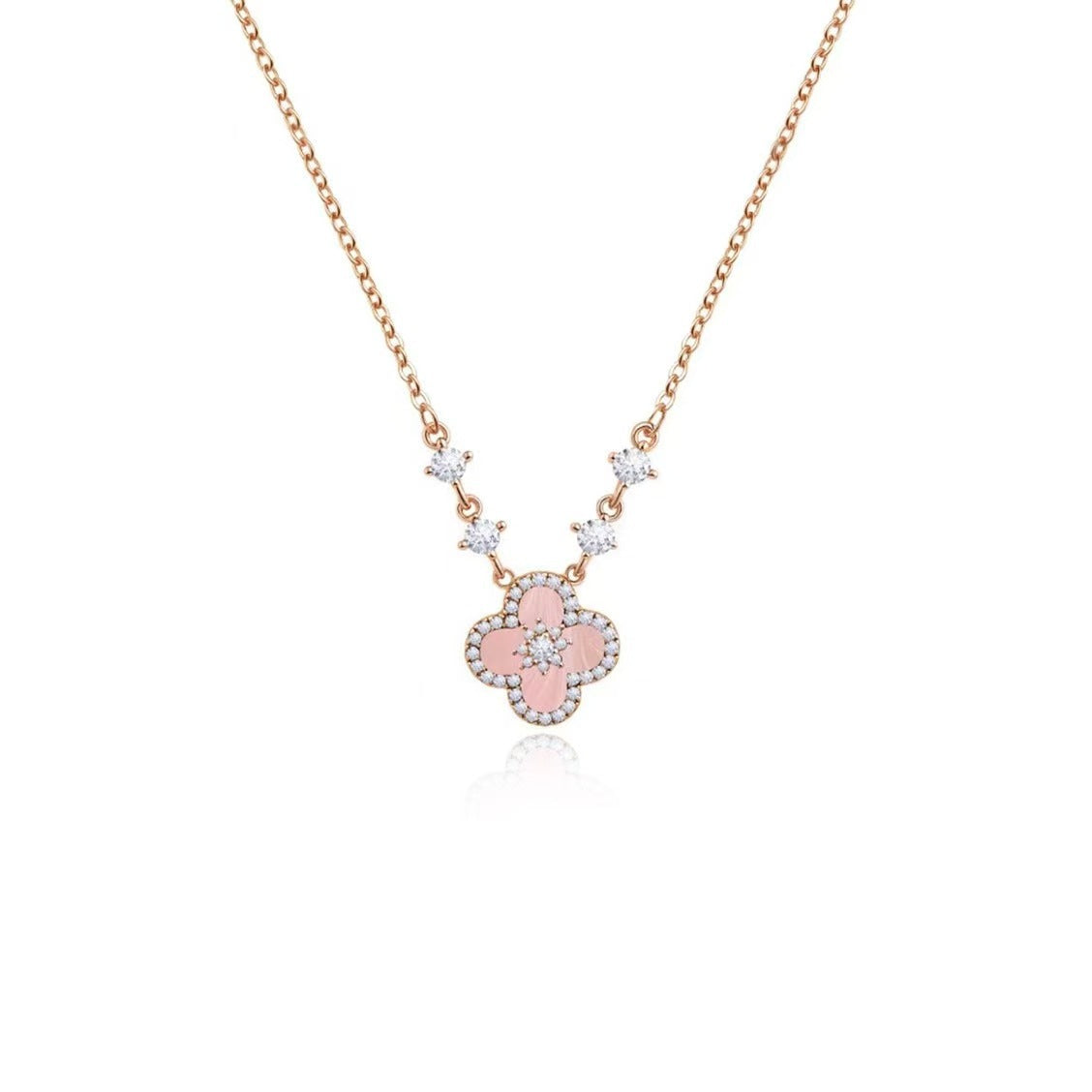 Women's Pink Elegant Clover Fashion Special Interest Light Luxury Design Sense Necklace
