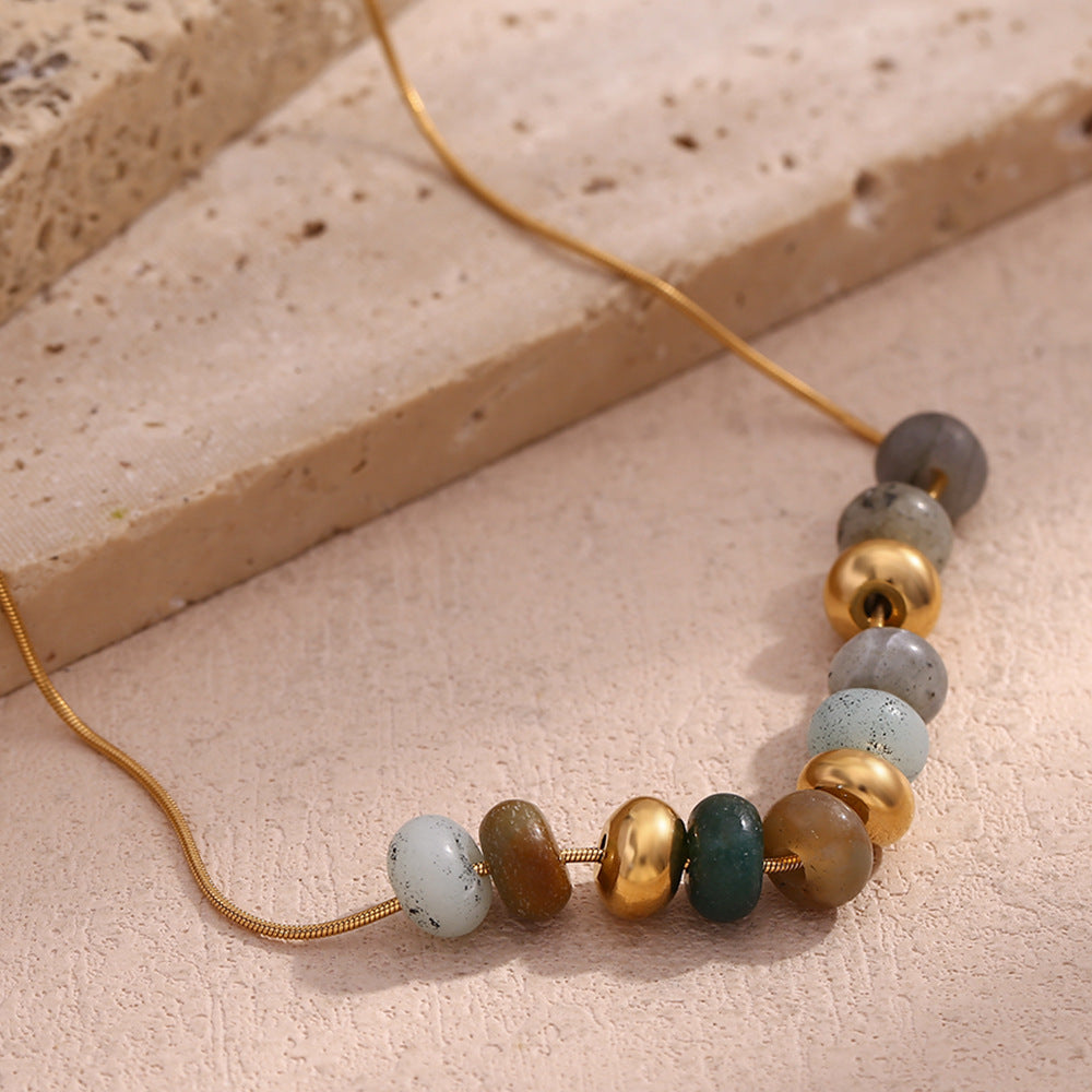 Women's Elegant Stainless Steel Gold-plated Natural Stone Necklace