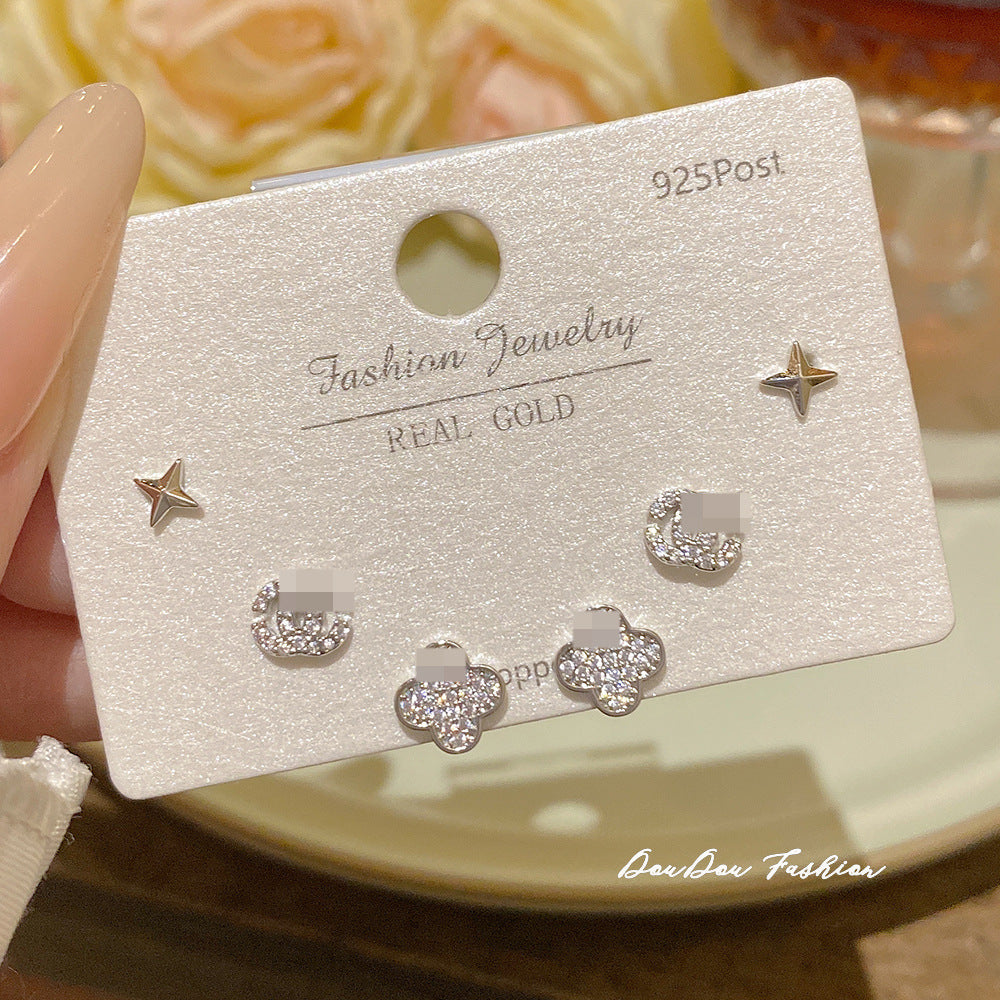 Women's Needle One Card Three Pairs Earings Small Delicate Summer High-grade Stud Earrings