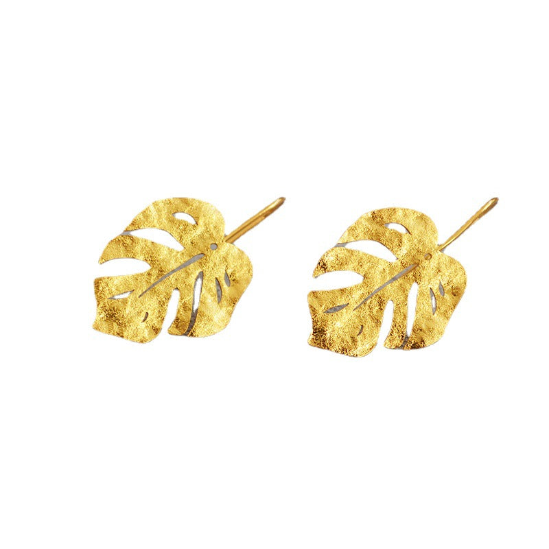 Women's Fashion Frosted Grain Vintage Golden Leaves Personalized Cold Style Earrings