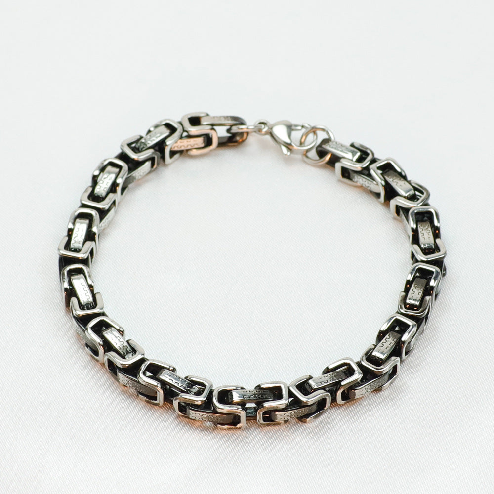 Men's Vintage Byzantine Chain Black Polished Hip Hop Square Titanium Steel Bracelet