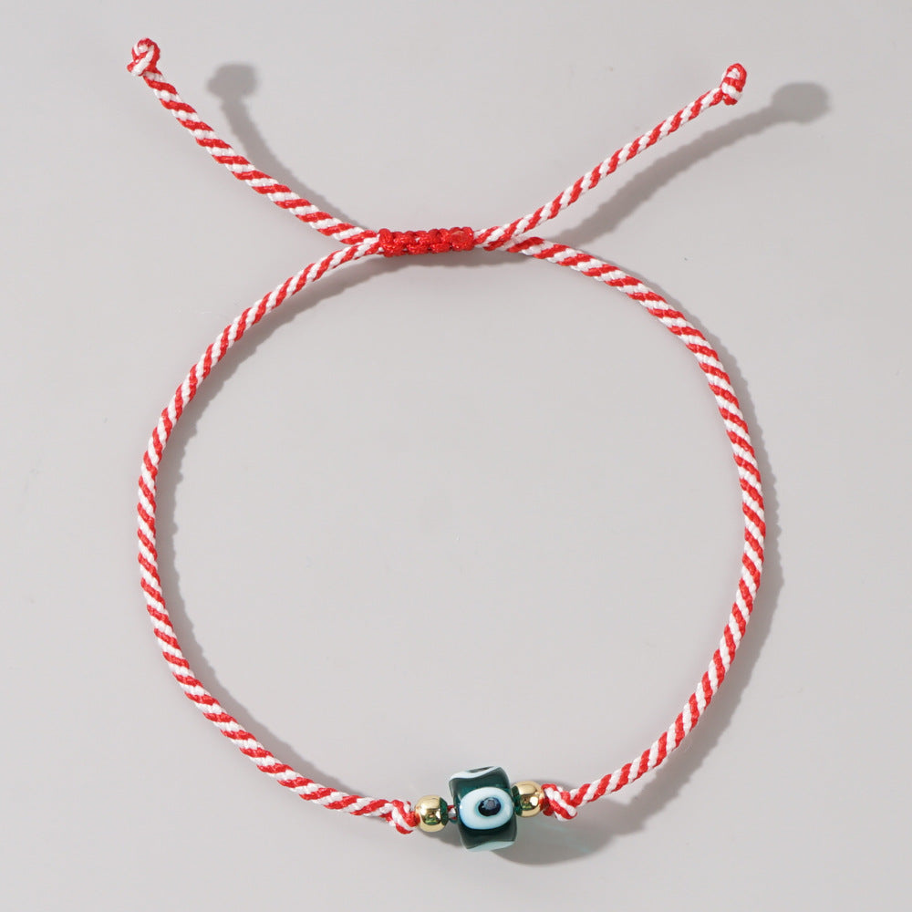 Women's & Men's Glass Devil's Eye Woven Hand Strap Adjustable Red Rope Bracelet