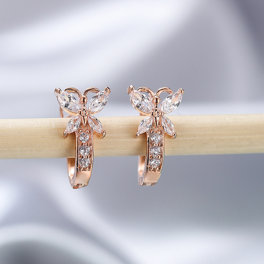 Women's Vintage Pastoral Style Edge Inlaid Zircon Small Butterfly Clip Earrings