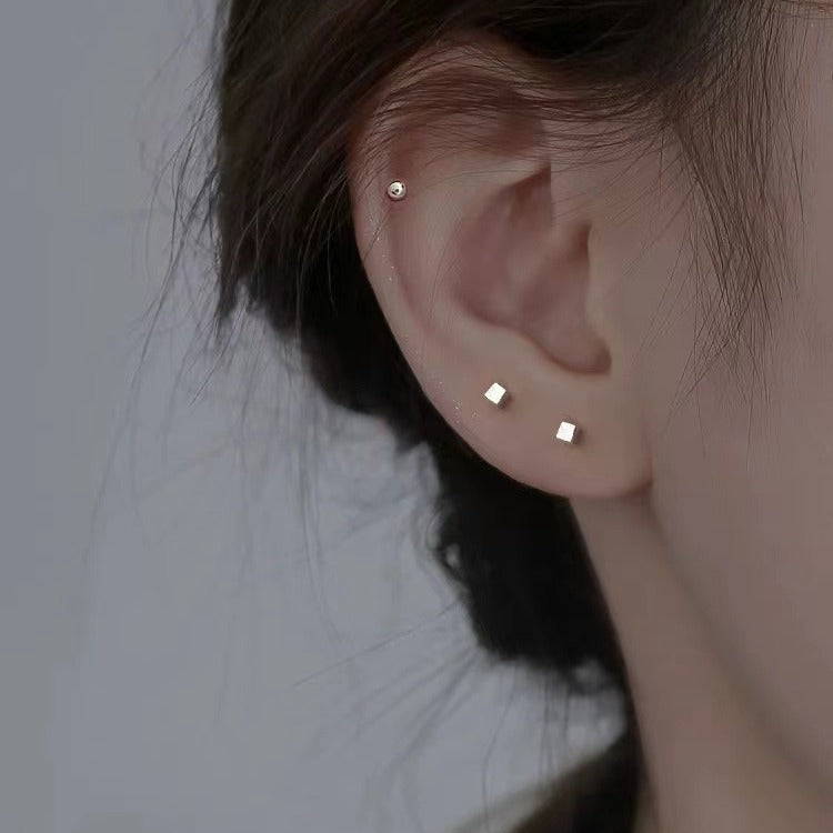 Women's Sier Square Simple Small Style Niche High Sense Stud Earrings