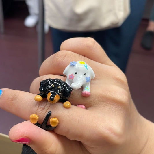 Children's Sausage Dog Design High Sense Delicate Heart Small Flower Rings