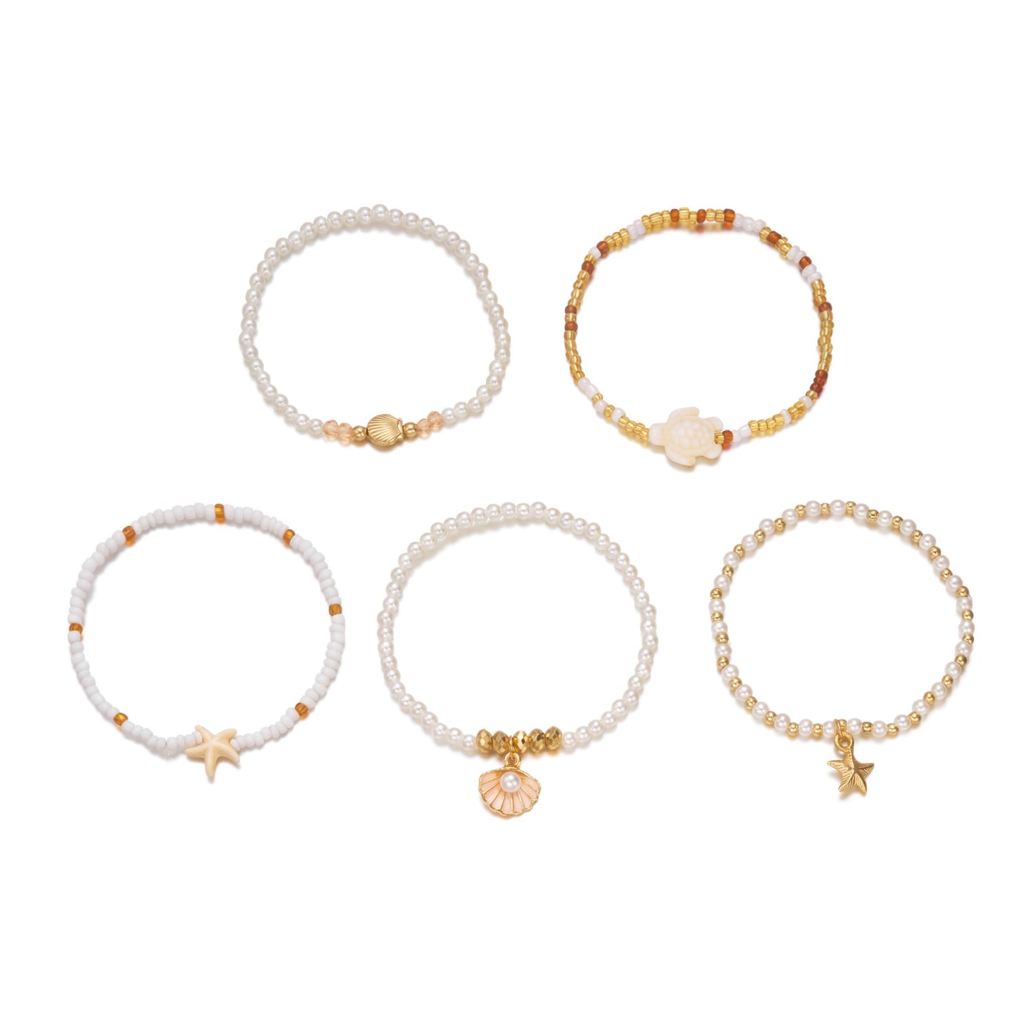 Style Starfish Shell Pearl Vacation Turtle Fishtail Beaded Bracelet