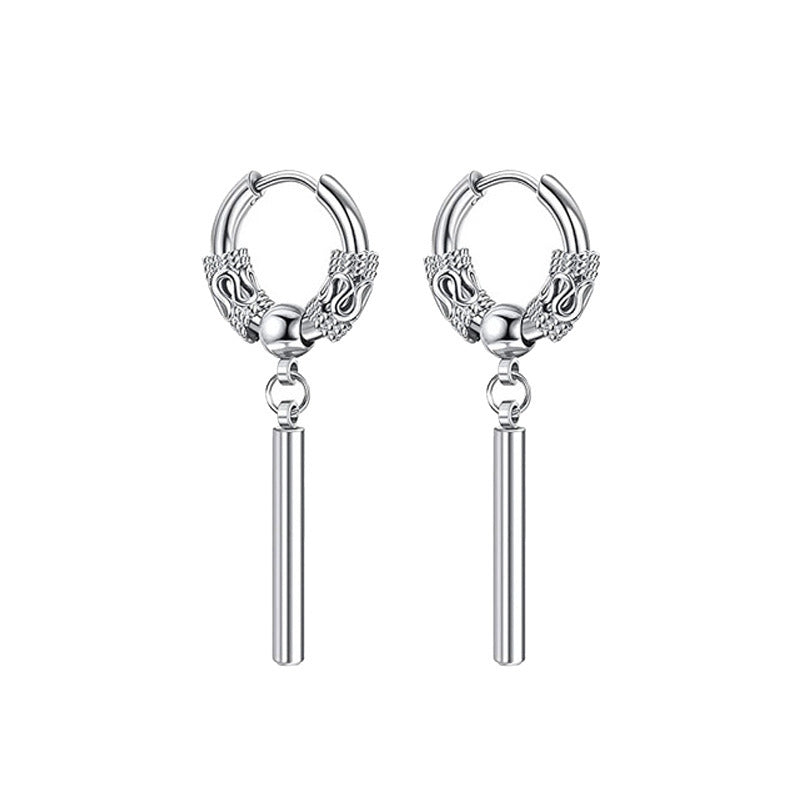 Men's Dragon Pattern Pole Clip Totem Chain Trendy Unique Earrings