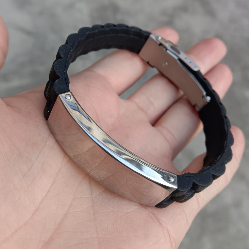 Men's Lettering Silicone Stainless Steel Trendy Bracelet