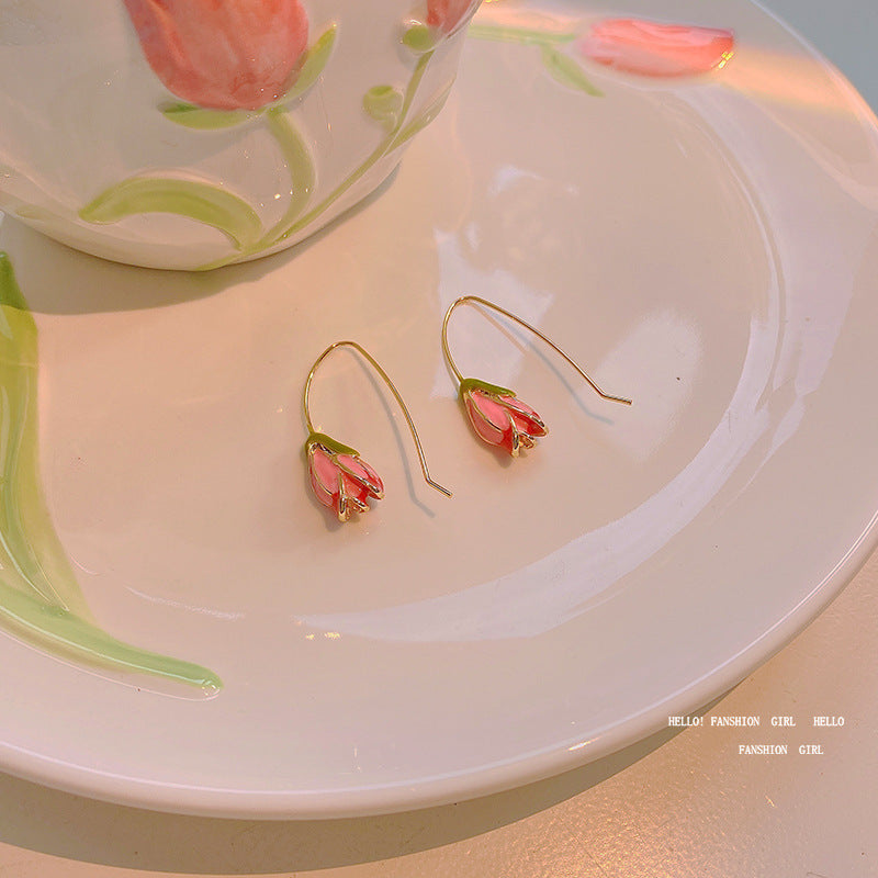 Fashion Pink Tulip Small Fresh Flower Earrings