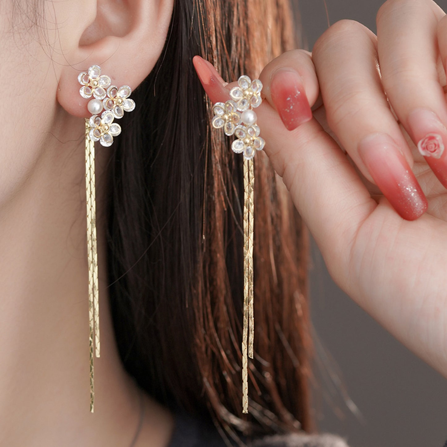 Flower Light Luxury Long Tassel Temperament Earrings