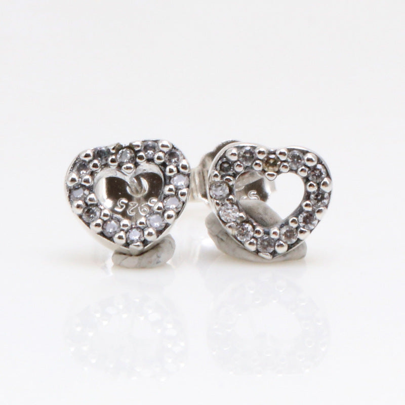 Women's Win Heart Sier Fashion Elegant Zircon Earrings