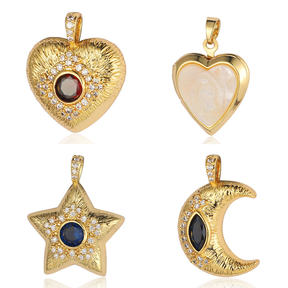 Luxury Dark Pattern Copper Zircon Peach Heart Pendants