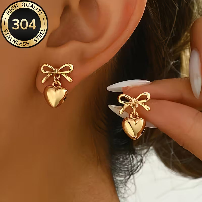 Style Bow Love Female Fashion Heart-shaped Design Stud Earrings