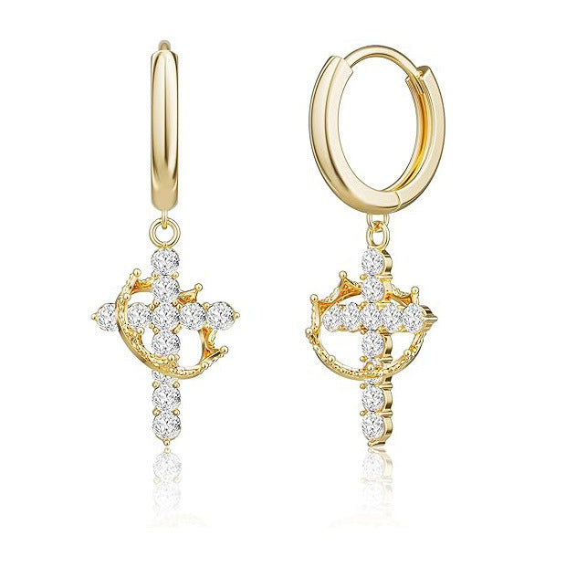 Women's Fashion Luxury Full Diamond Cross Crown Earrings