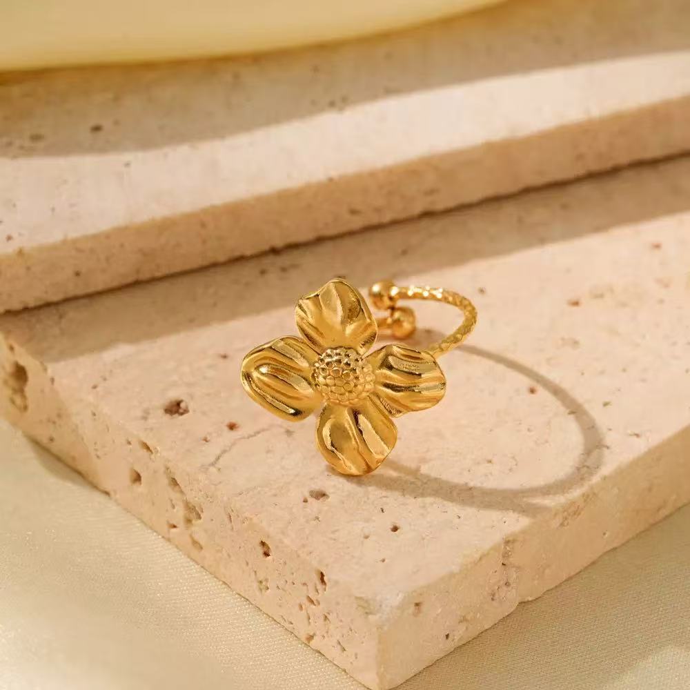 Style Flower Titanium Steel Female Personality Stylish Round Thread Gold Ring