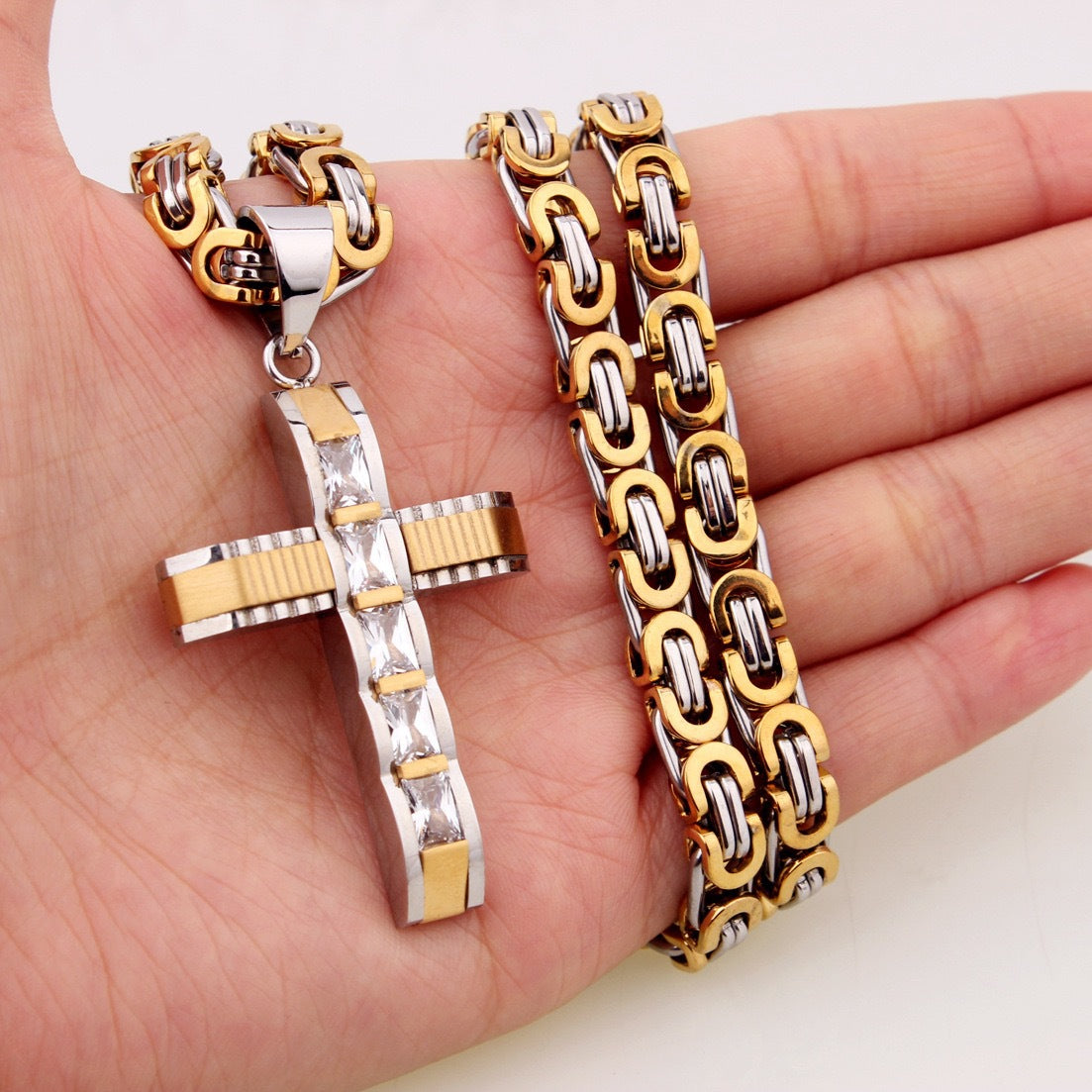 Men's Titanium Steel Cross High-grade Diamond Hip Hop Stainless Necklaces