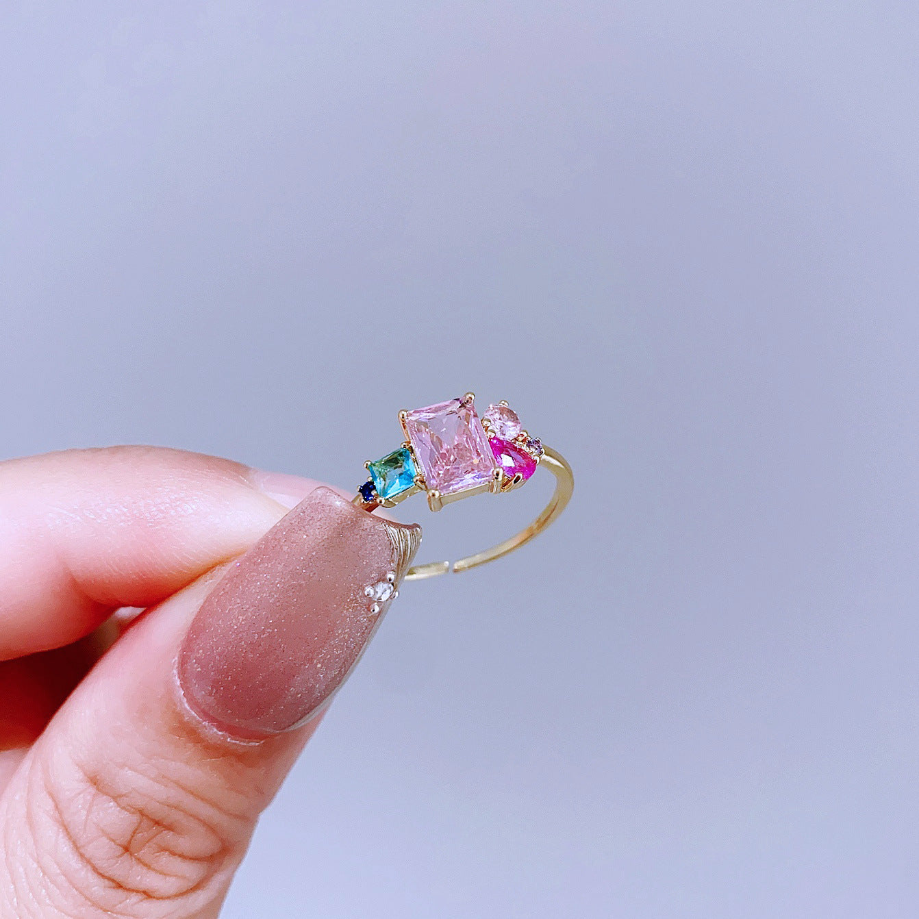 Light Luxury Minority Design Colorful Gemstone Rings