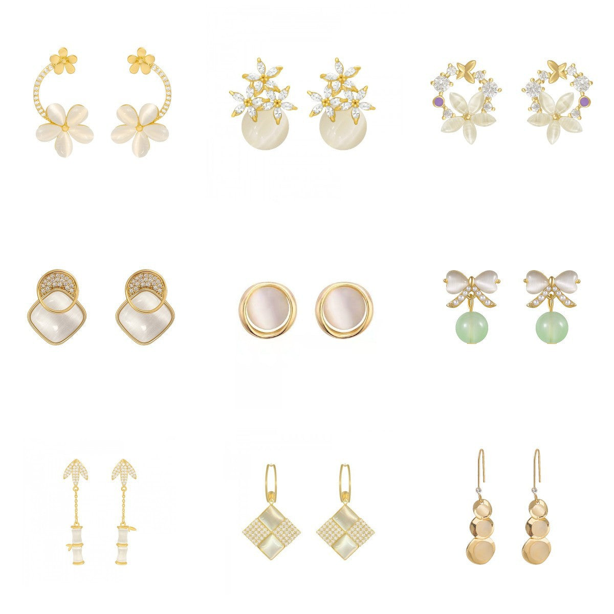 Women's Fashionable Temperament Pearl Design Opal Stone Ear Niche Earrings