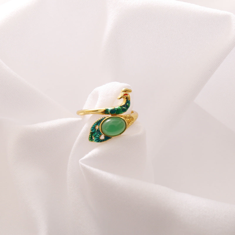 Stone Open Knitted Peacock Personalized Creative Rings