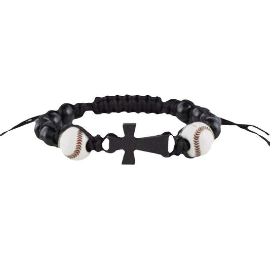 Men's Sports Style Football Wooden Cross Black Bracelets