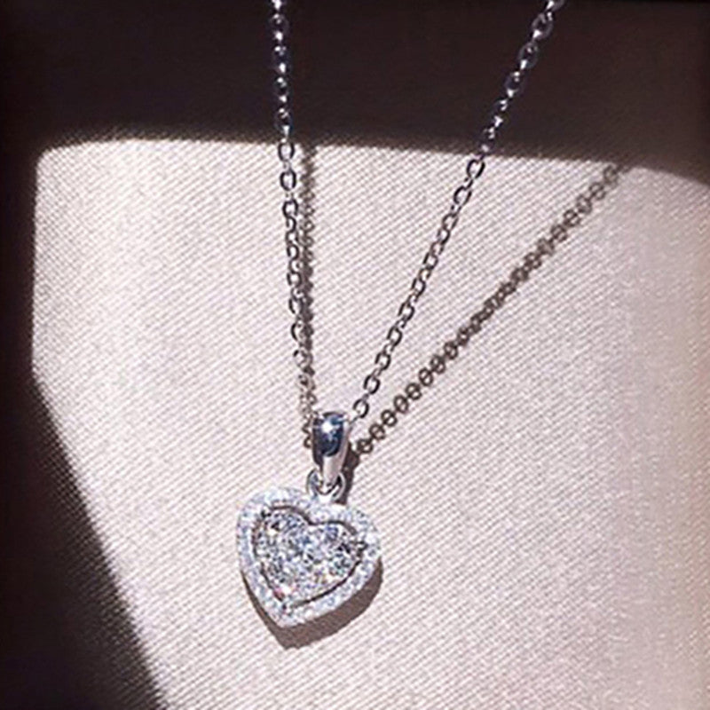 Women's Light Luxury Minority Metal Heart-shaped Zircon Advanced Design Sense Summer Necklaces