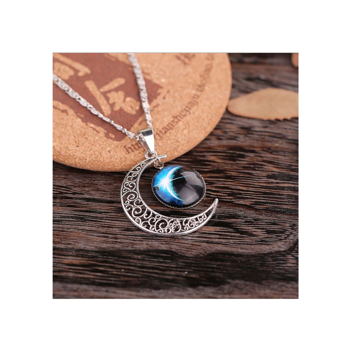 Starry Sky Moon Time Gem Cabochon Necklace