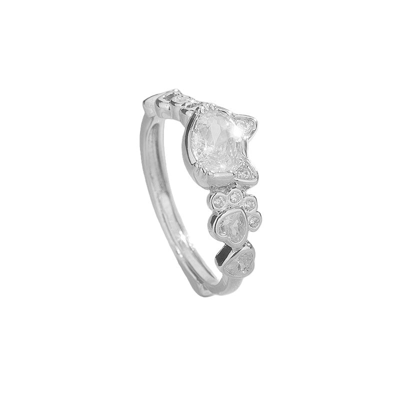 Sweet Girlish Style Love Lesser Panda Print Shining Pink Kitten Ring