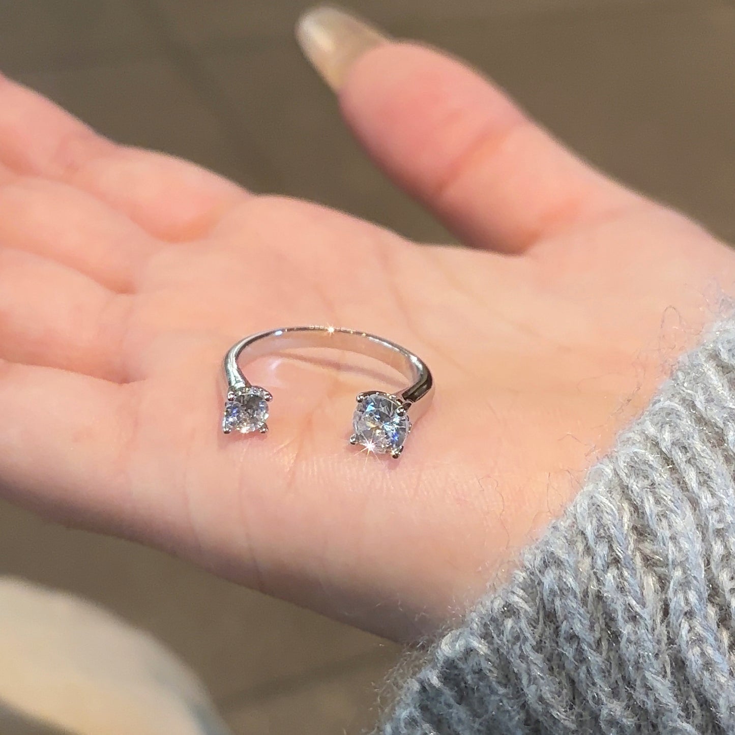 Rhinestone Fingertip Female Style Simple Cold Ring