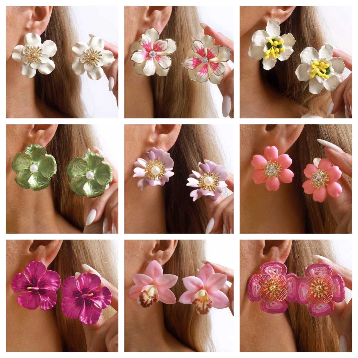 Women's Vacation Style Enamel Color Flower Pearl Light Luxury High-grade Earrings