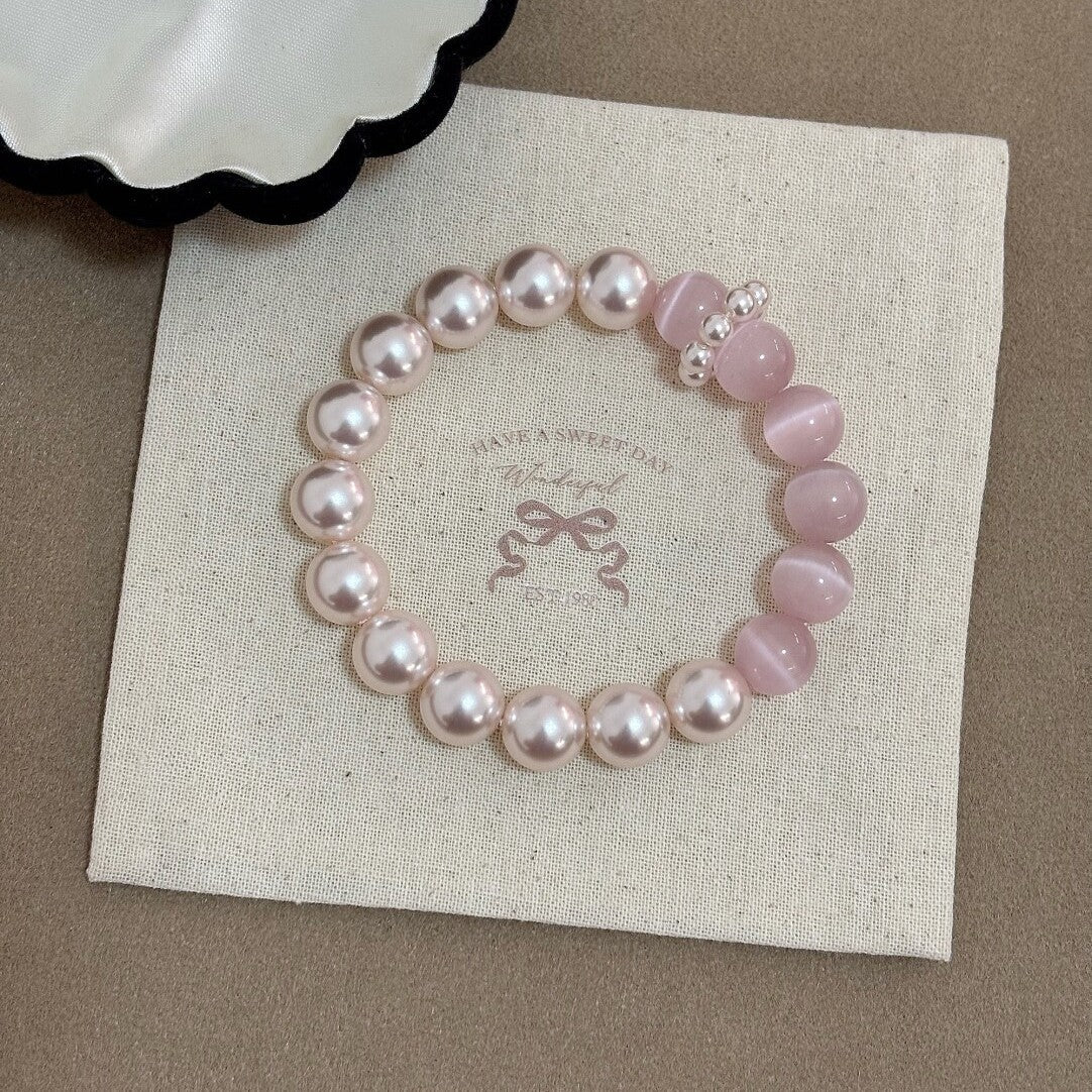 Eye Crystal Stitching Manta Rose Pearl Female Sweet Elegance Bracelet