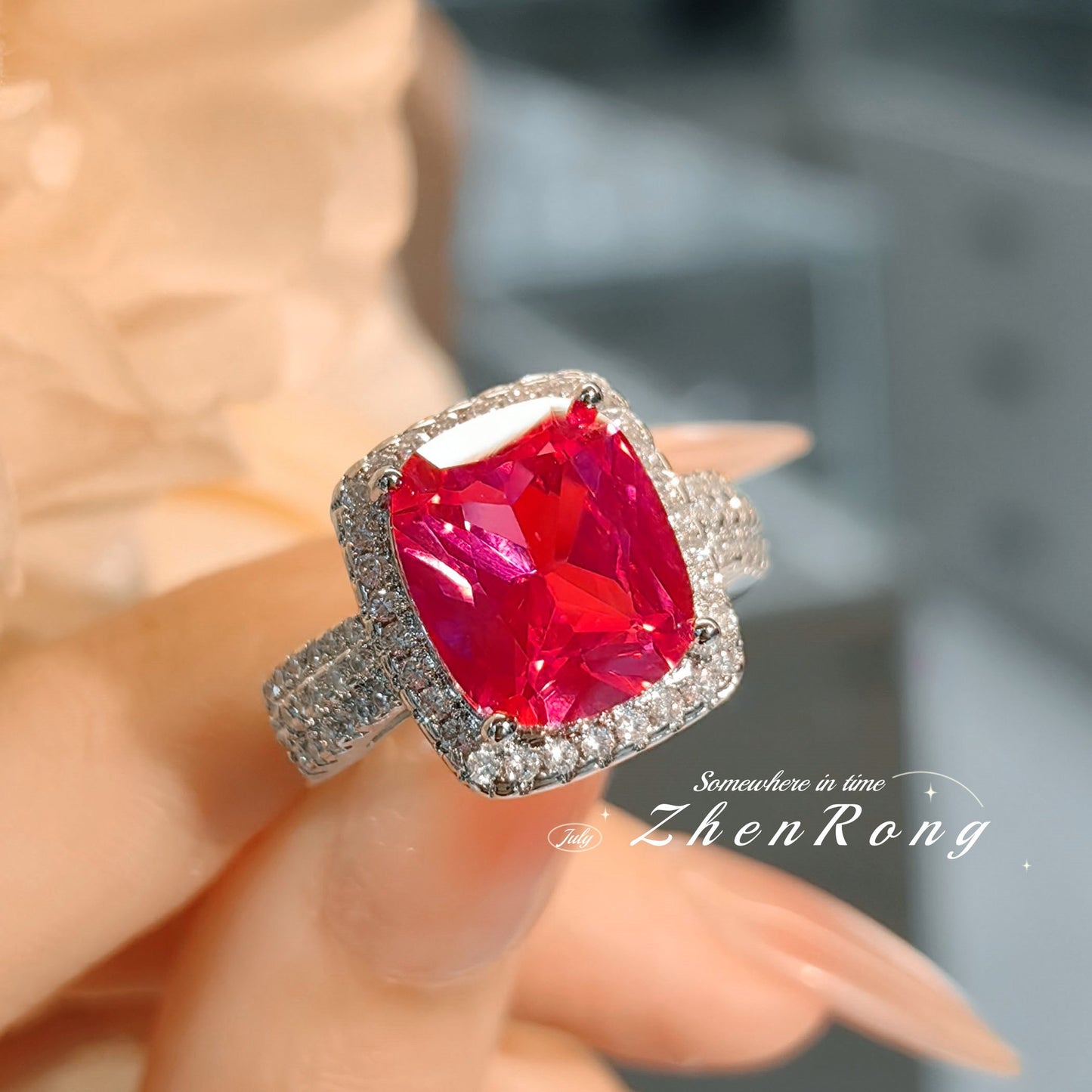 Women's Cultivation Ruby Vintage Pillow-shaped Fat Rectangular Rings