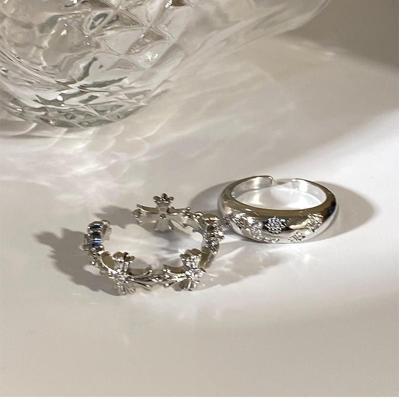 Sier Zircon Cross Female Design Light Luxury Index Finger Ring
