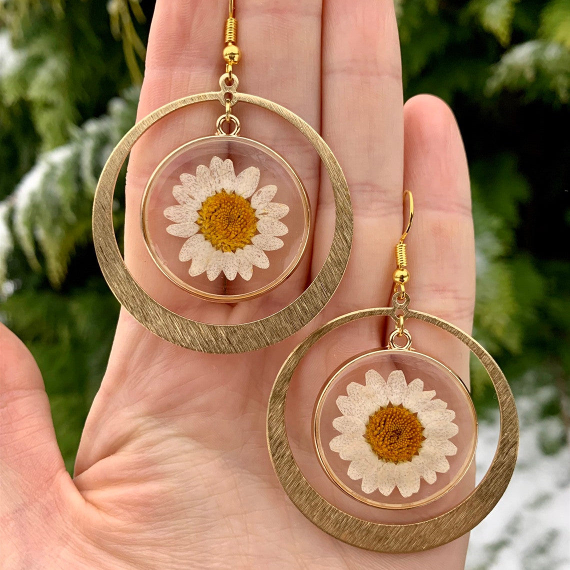 Gift For Her Real Pressure Daisy Gold Earrings