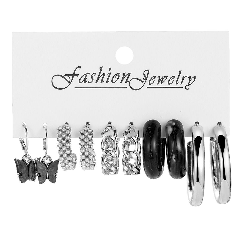 Combination Wind Black Butterfly Simple Alloy Type Chain Embedded Rings
