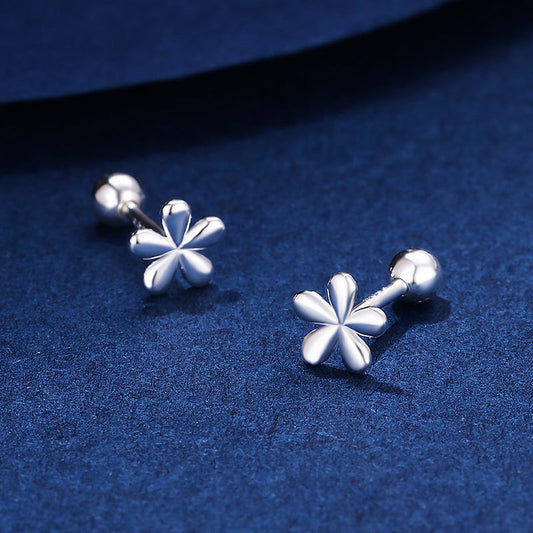 Sier Pure Screw Tightening Buckle Mini Small Flower Female Niche Stud Earrings