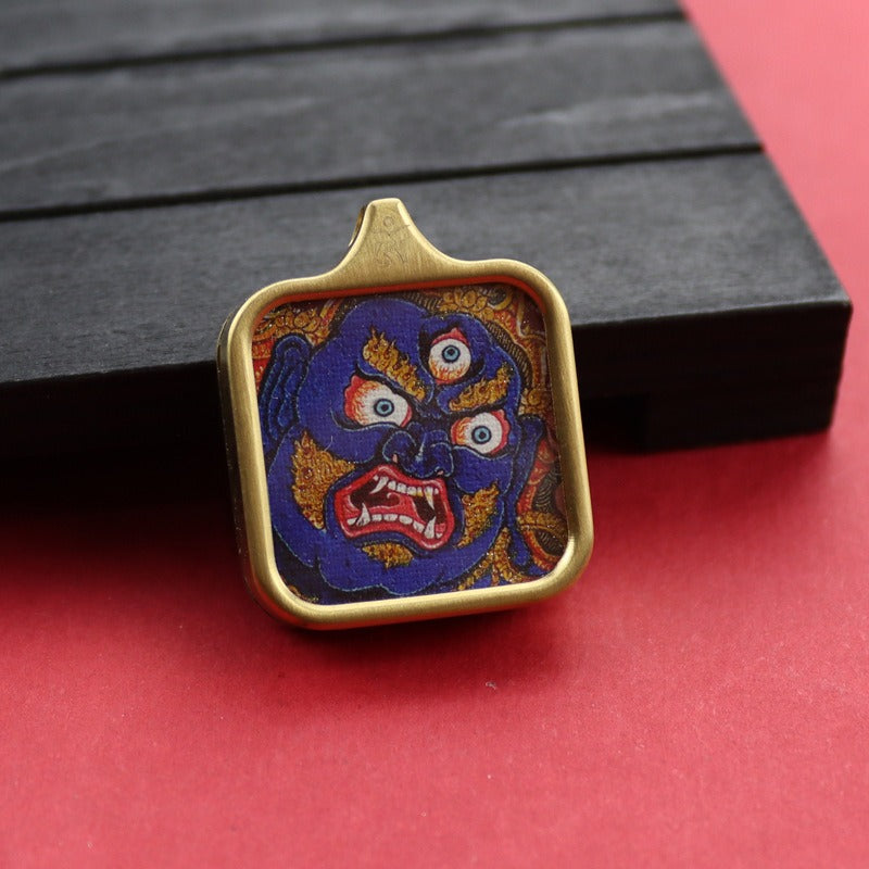 Tibetan Square Hand Painted Golden Outline Eight Patron Pendants