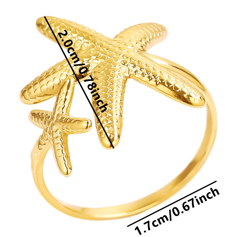 Stainless Steel Exaggerated Irregular Starfish Niche Opening Adjustable Rings