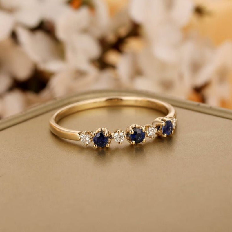 Gradient Blue White Zircon Female Temperament Light Luxury Personality Creative Ring