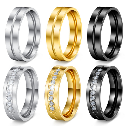 Stainless Steel Diamond Couple Zircon Bag Rings