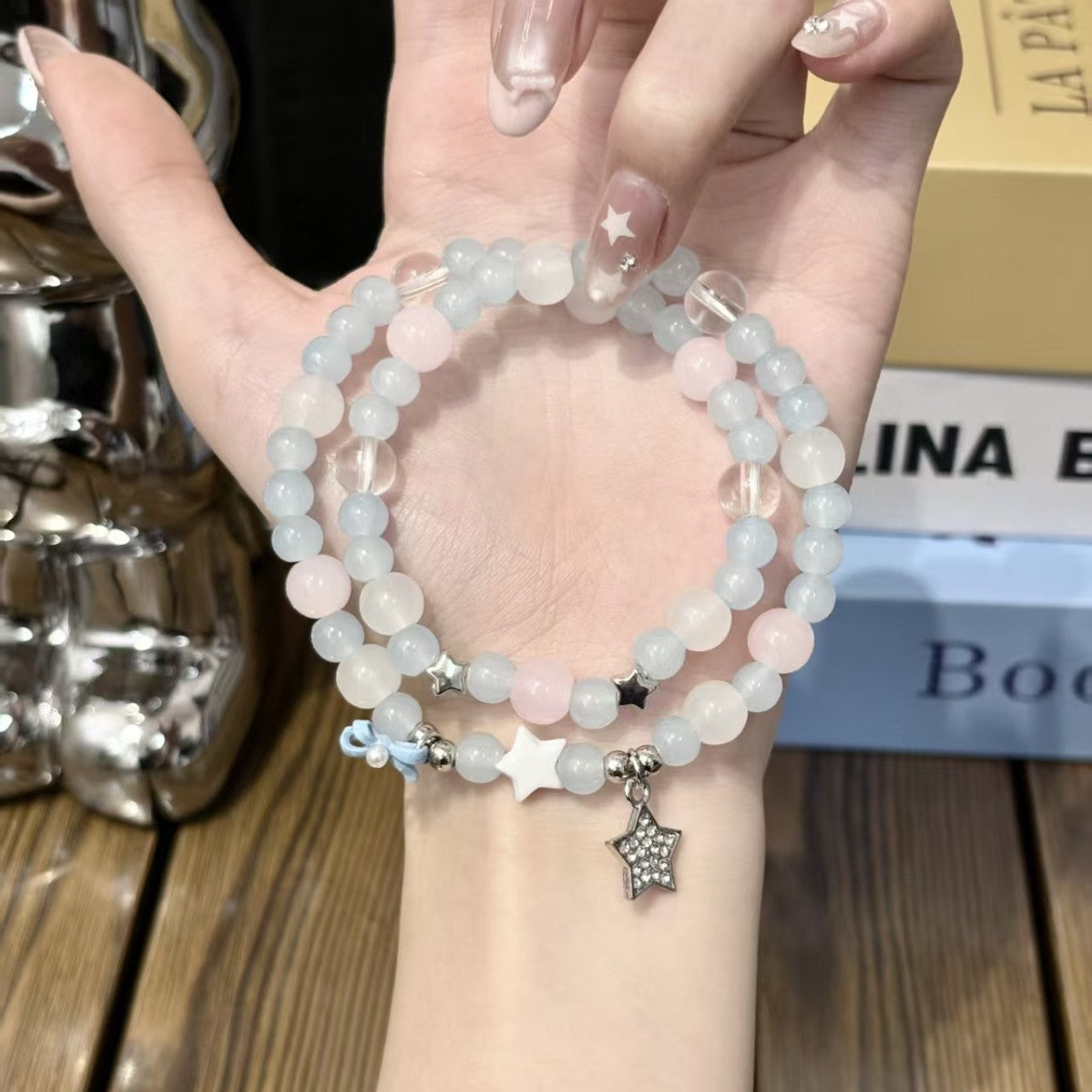 Stall Small Commodity Bow Beaded Female Mori Style Sweet Star Bracelet