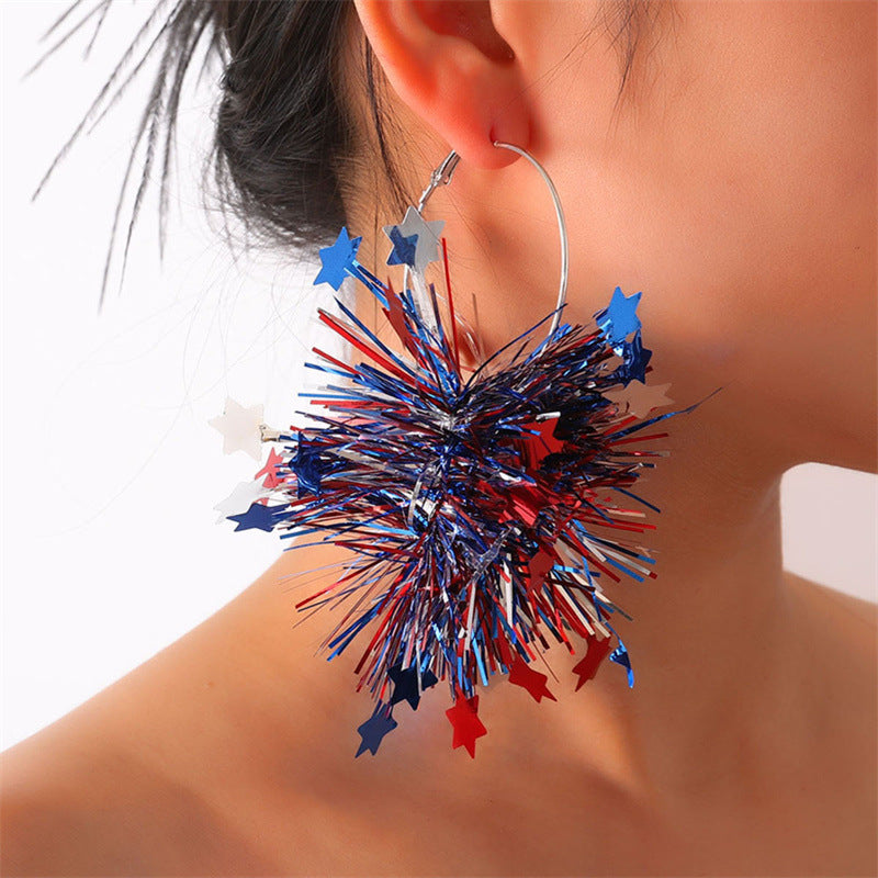 Red White Blue Bright Silk Exaggerated Personalized Holiday Atmosphere Earrings