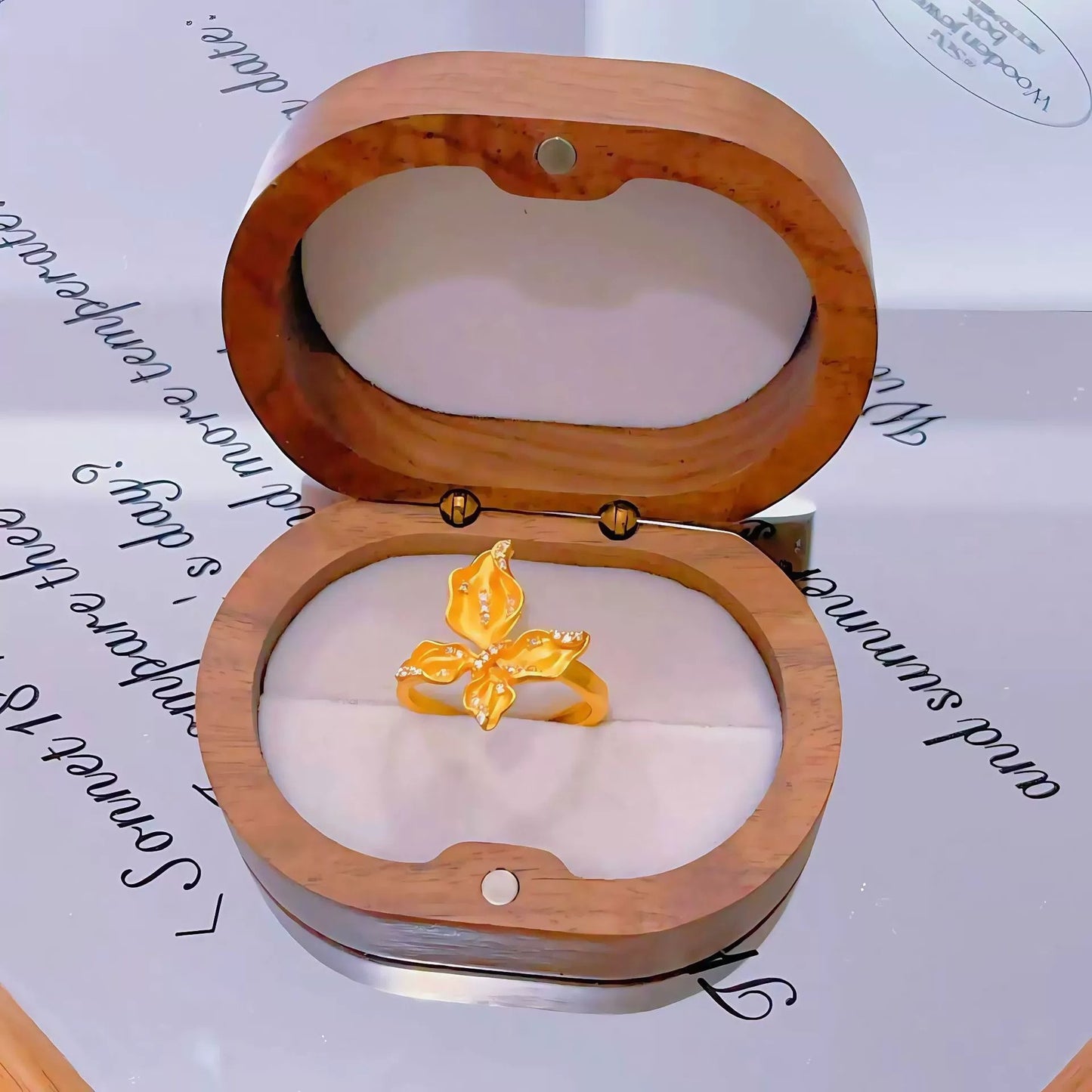 Gold Ancient Brushed Flower Niche Design Light Luxury Open Rings