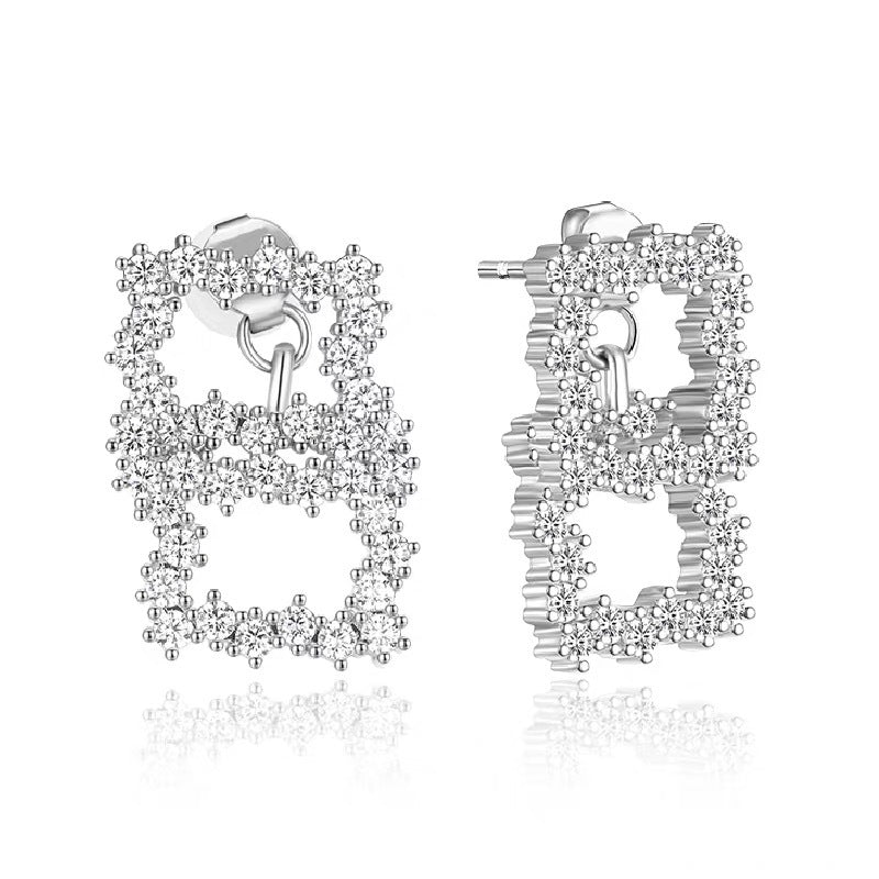 Women's Courage Square Refined Zircon Geometric Ear Minority Design Mosquito Earrings