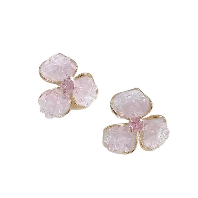 Women's Pink Gradient Crystal Flower High-grade Simple Earrings