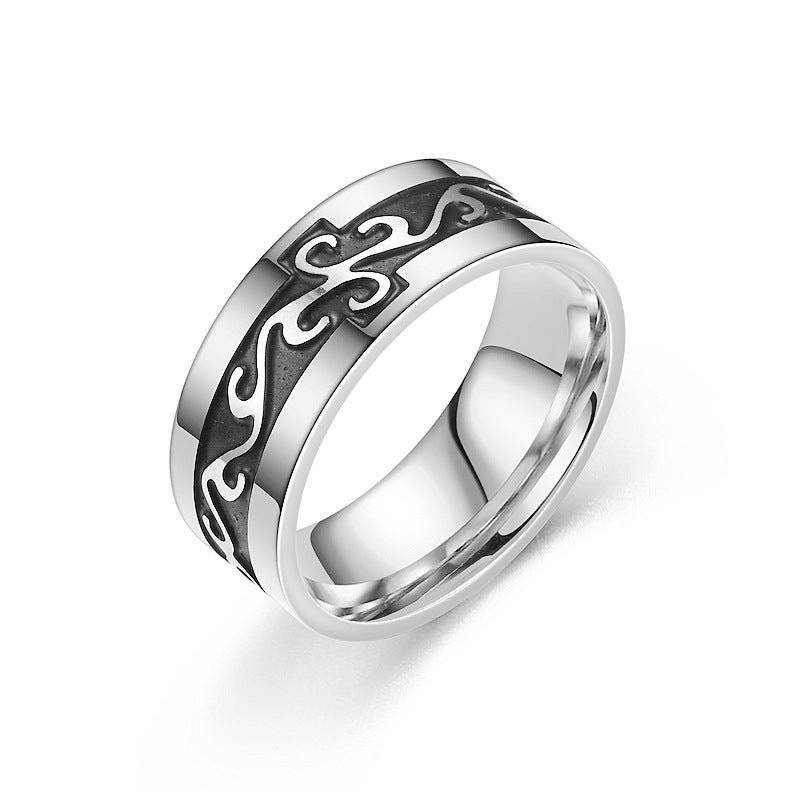 Men's Retro Style Titanium Steel Fashion Carving Rings