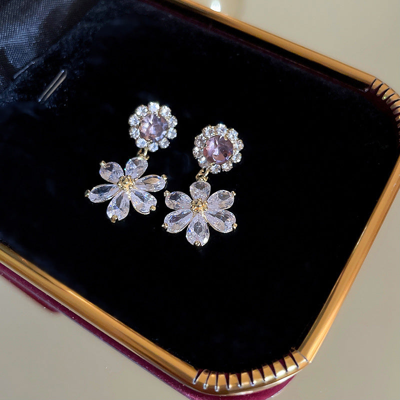 Korean Style White Zircon High-grade Simple Personalized Design Sense Earrings
