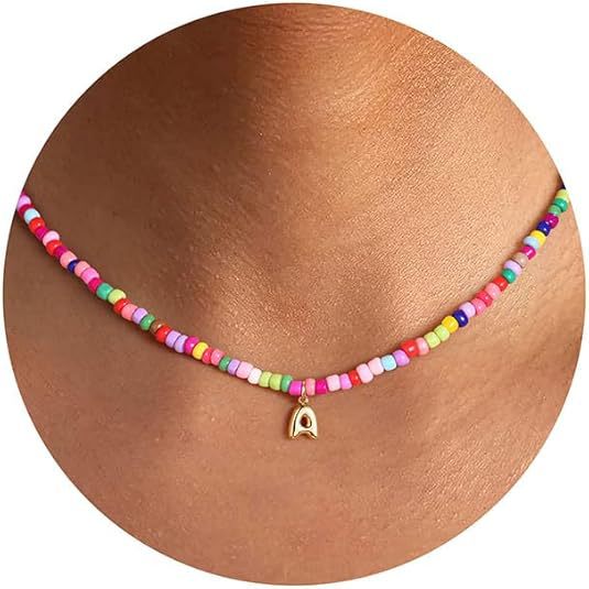 Best-selling Bubble Gold English Letter Color Small Beads Pearl Necklace